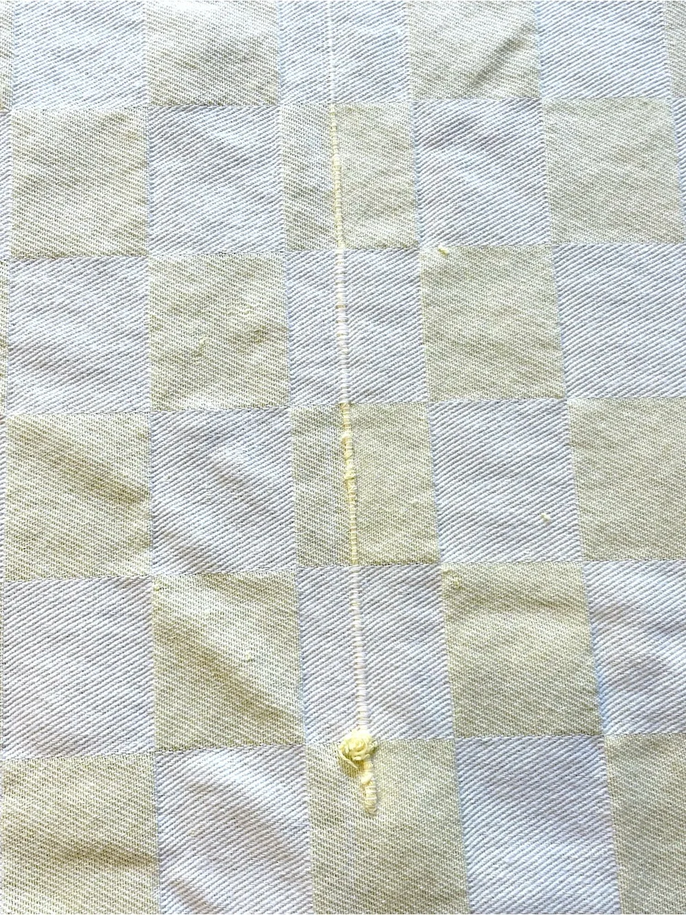 Vtg Yellow White Checkerboard Tablecloth Floral Cross Stitch 78